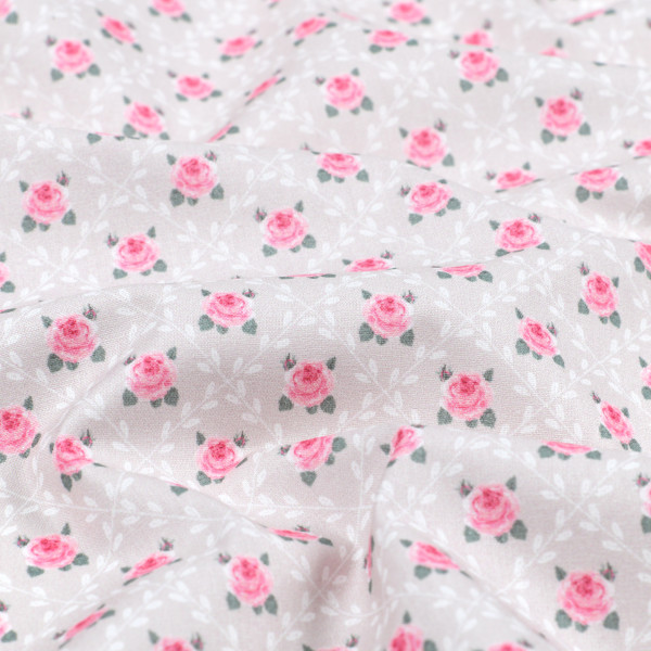 Baumwolle | bedruckt | Patchwork | mini Rosen | beige
