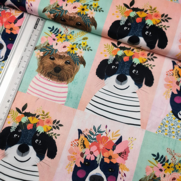 Baumwolle | bedruckt | Südkorea | flower dogs | bunt