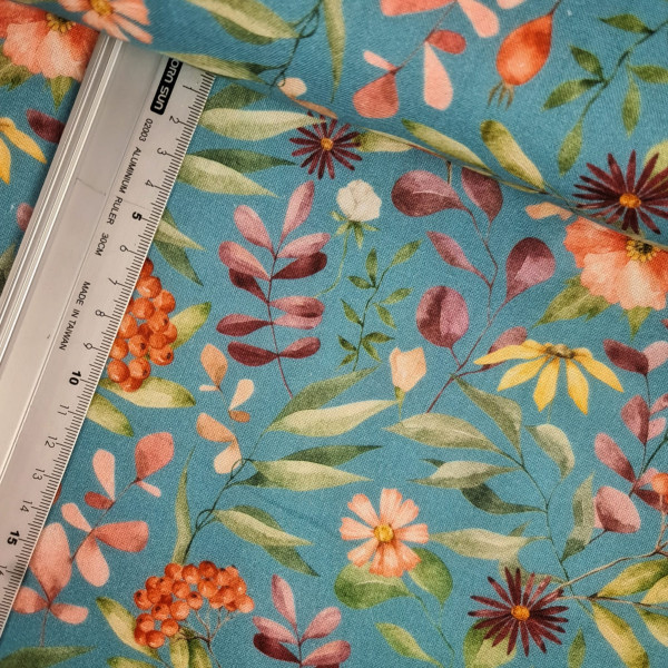 Baumwolle | bedruckt | Blumen | türkis