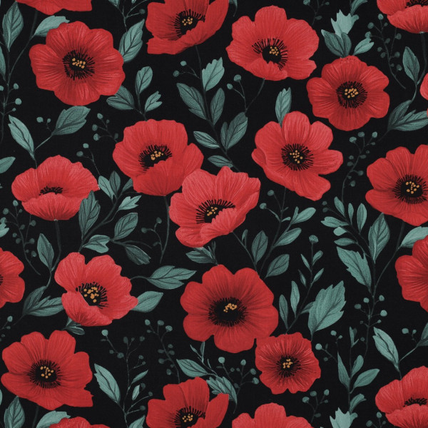 Baumwolle | Popeline | fein gewebt | Flowers | schwarz