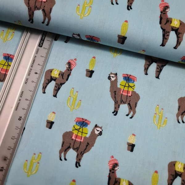Baumwolle | bedruckt | Lama | blau