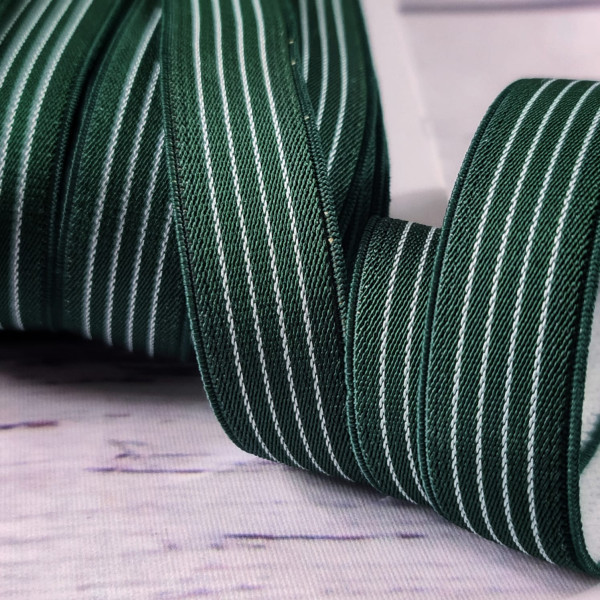 Gummiband | 18mm | Streifen | dunkelgrün/weiß