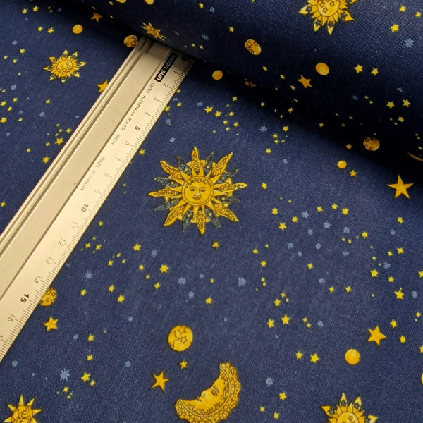 Baumwolle | bedruckt | Sonne, Mond & Sterne | blau