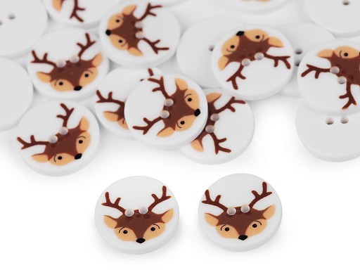 5 Knöpfe | Kunststoff | 2-Loch | 15,4mm | sweet reindeer | weiß