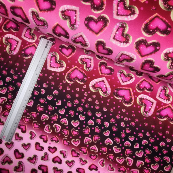 gebürsteter French Terry | bedruckt | Herz an Herz | pink