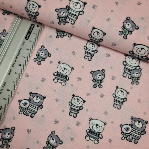 Baumwolle | bedruckt | Teddys | rosa