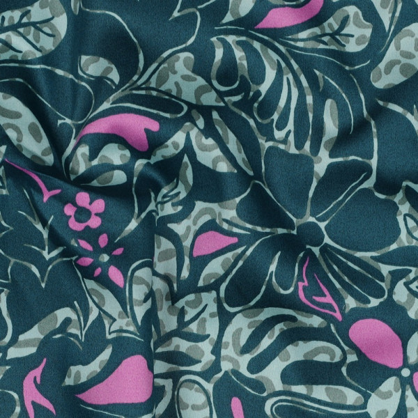 Baumwoll Satin | bedruckt | Flowers | petrol