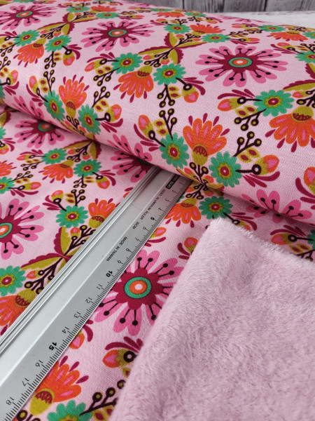 Alpenfleece | bedruckt | retro Blumen | rosa