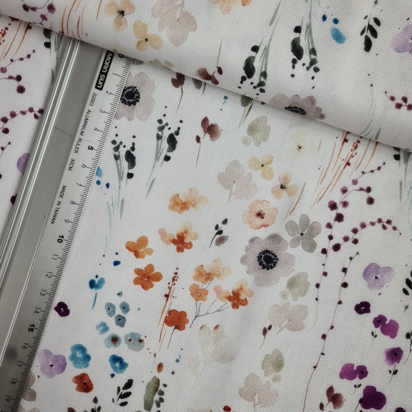 Canvas | Baumwolle | bedruckt | aquarell Blumen | weiß