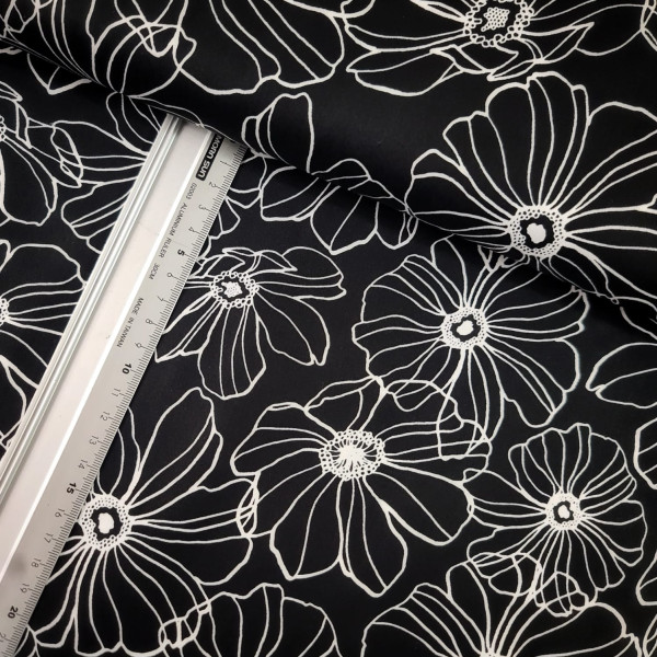 Baumwoll - Stretch-Satin | bedruckt | Schattenblume | schwarz