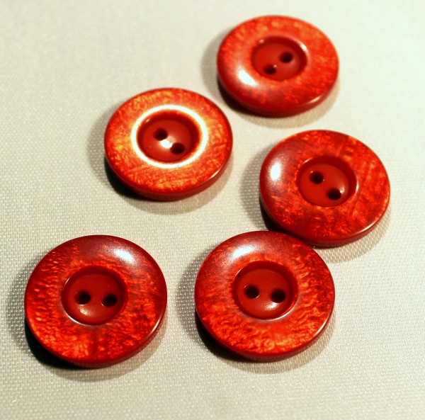 5 Kunststoffknöpfe | 2-Loch | Schimmer | rot | 1,9 cm