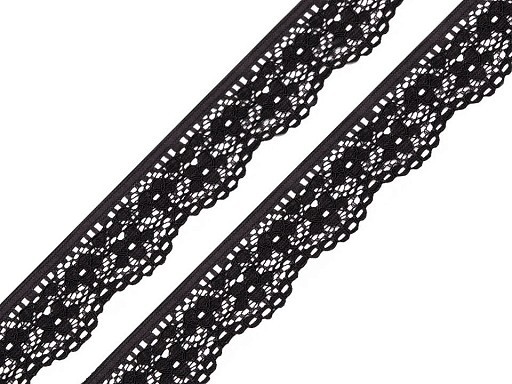 elastische Spitzenborte | Blumen | schwarz | 2,5 cm