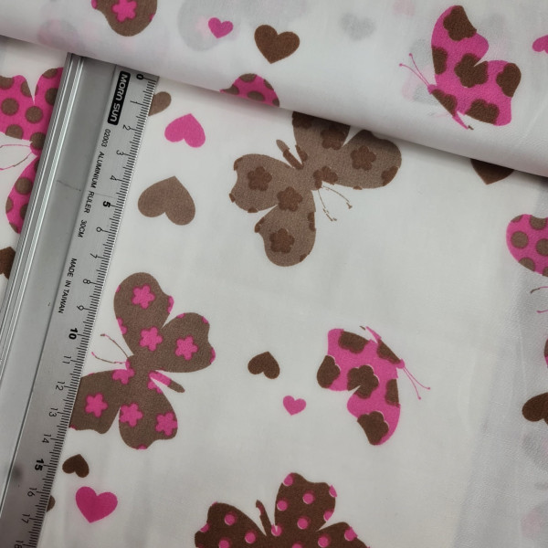Baumwolle | bedruckt | butterfly & hearts | weiß