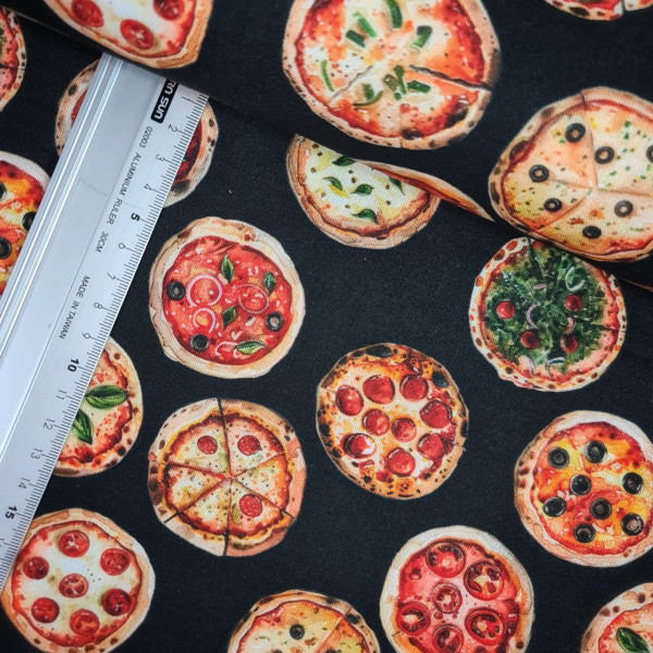 Baumwolle | bedruckt | Pizza | schwarz