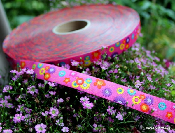 Webband | Knopfblumen | 16mm | pink/bunt