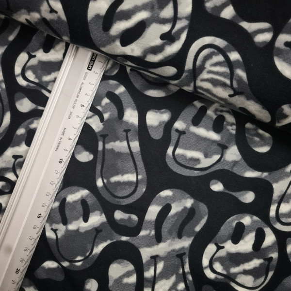 Sommersweat | French Terry | bedruckt | Smiley | schwarz