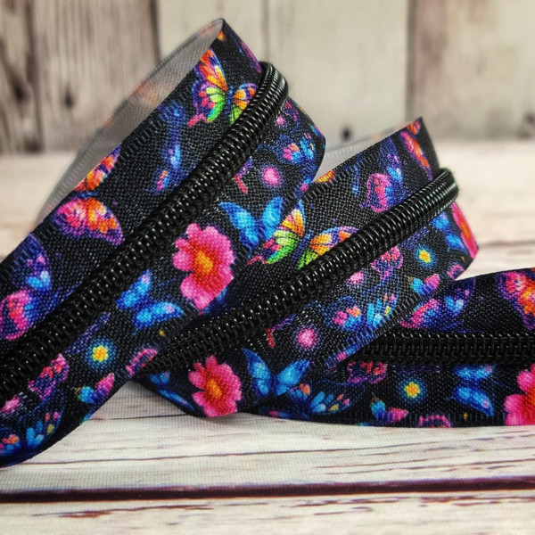 Nylon-Reißverschluss | endlos | Spirale 5mm | crazy butterfly | schwarz