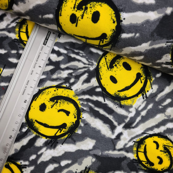 Sommersweat | French Terry | bedruckt | Smiley | grau