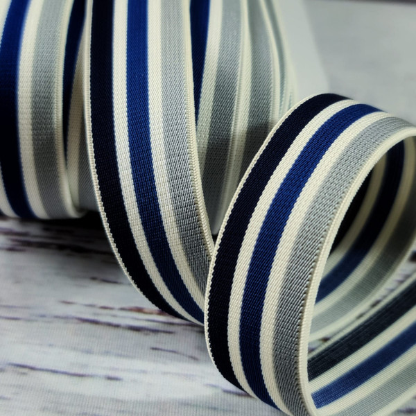 Gummiband | 25mm | Streifen | schwarz/blau/grau/weiß