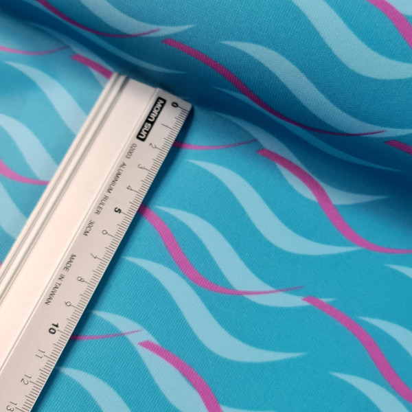 Outdoorstoff | bedruckt | waves | türkis/pink