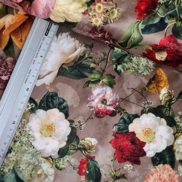 Digital Samt | bedruckt | fleur | grau/bunt