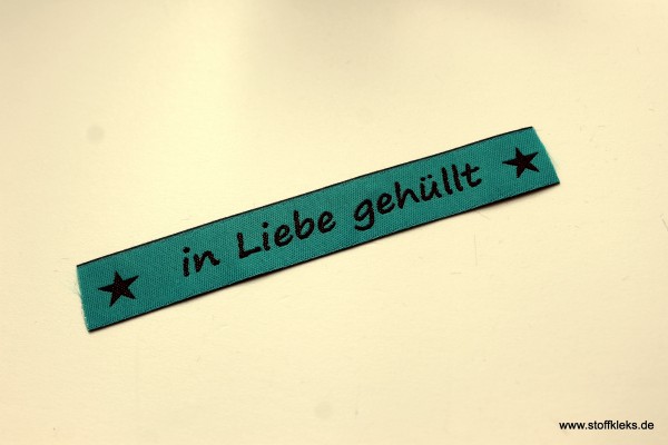 Applikation | Label | in Liebe gehüllt | petrol mit braun | 1,5 cm