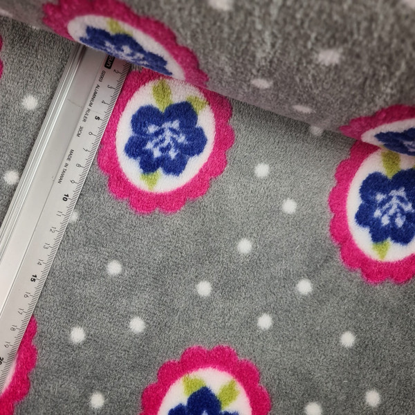 Wellnessfleece | bedruckt | Blumen | grau