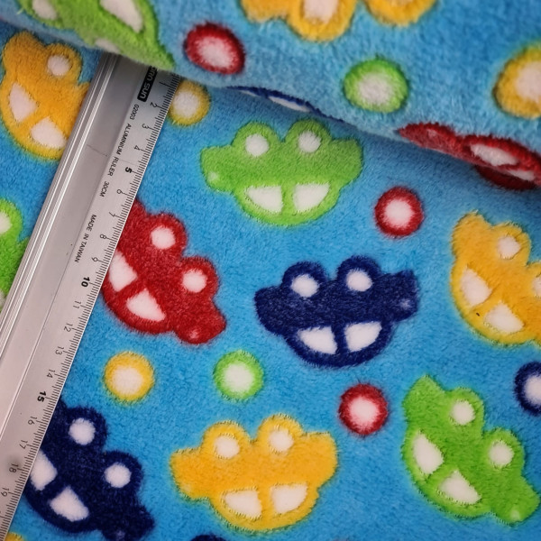 Wellnessfleece | bedruckt | bunte Autos | blau