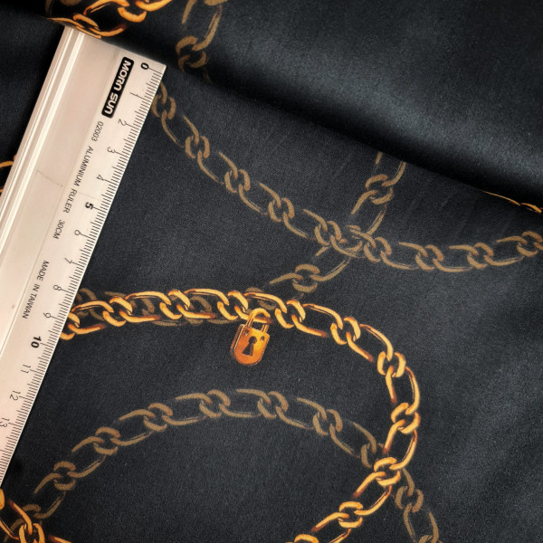 Baumwoll Satin | bedruckt | Ketten | schwarz