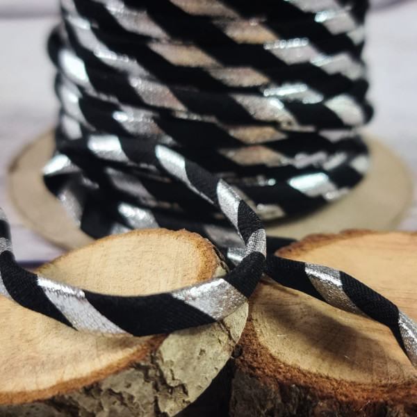 Satinkordel | 5mm | silber/schwarz