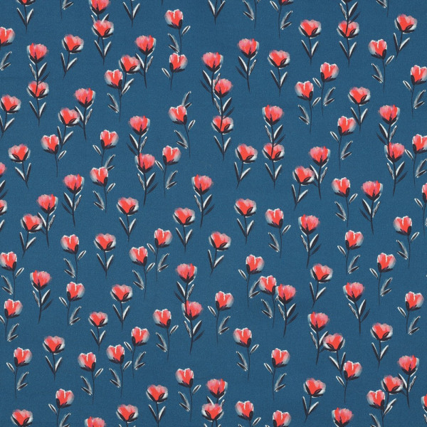 Baumwolle | bedruckt | Blümchen | petrol