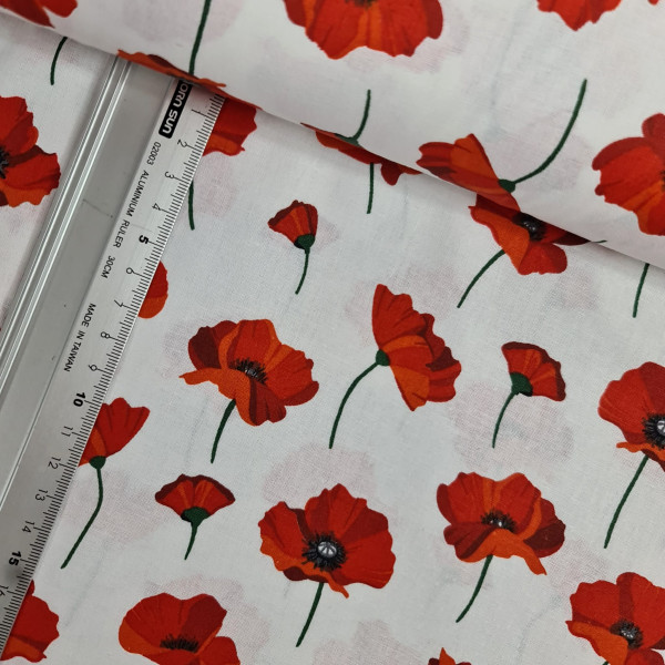 Baumwolle | bedruckt | Mohn | weiß