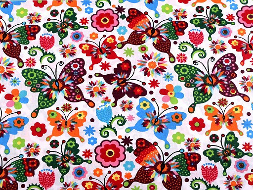 Baumwolle | bedruckt | colorful butterflies | weiss