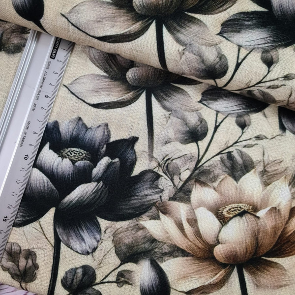 Viskose - Leinen | digital | mystic flower | creme/grau