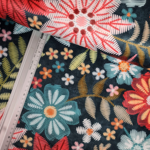 Digital Samt | bedruckt | like embroidery | bunt