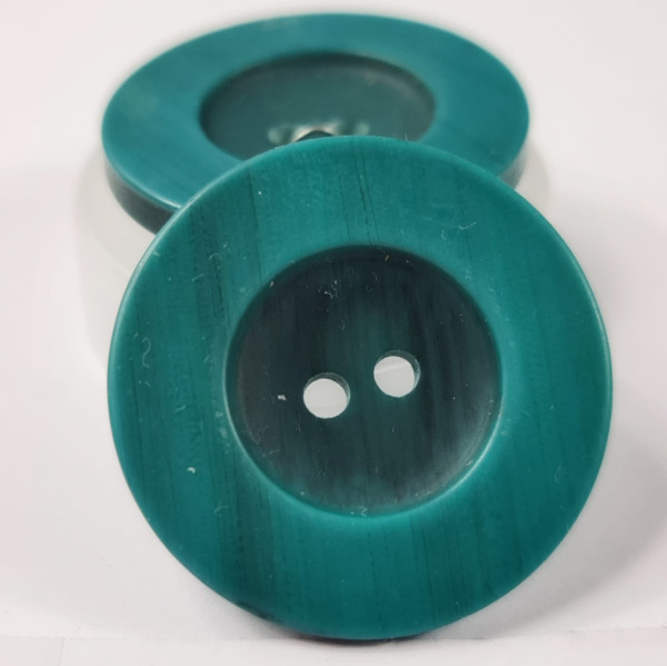 1 Knopf | Kunststoff | 2-Loch | ca. 3,4cm | Holzoptik | petrol