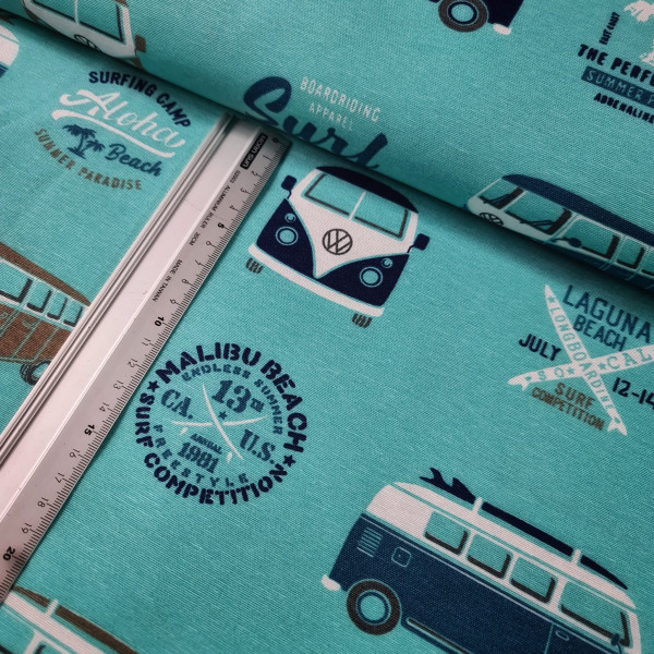 Canvas | Baumwolle | bedruckt | VW Oldtimer | petrol