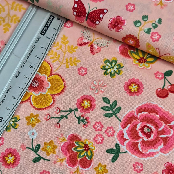 Baumwolle | bedruckt | Blumengarten | rosa