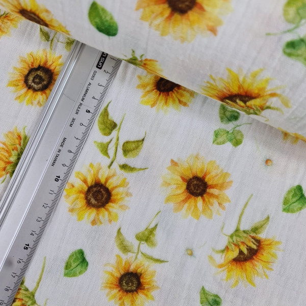 Baumwolle | double gauze/Musselin | Sonnenblumen | weiß