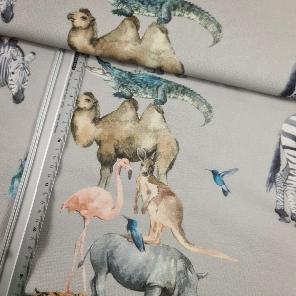 Canvas | Baumwolle | bedruckt | Tower of animals | grau