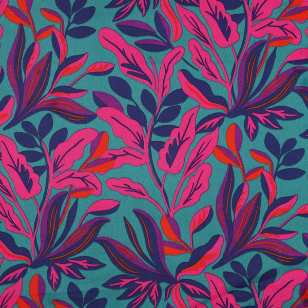 Baumwoll Satin | bedruckt | Nerida Hansen | LUSH LEAVES | petrol