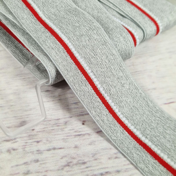 Gummiband | 40mm | grau/rot/weiß