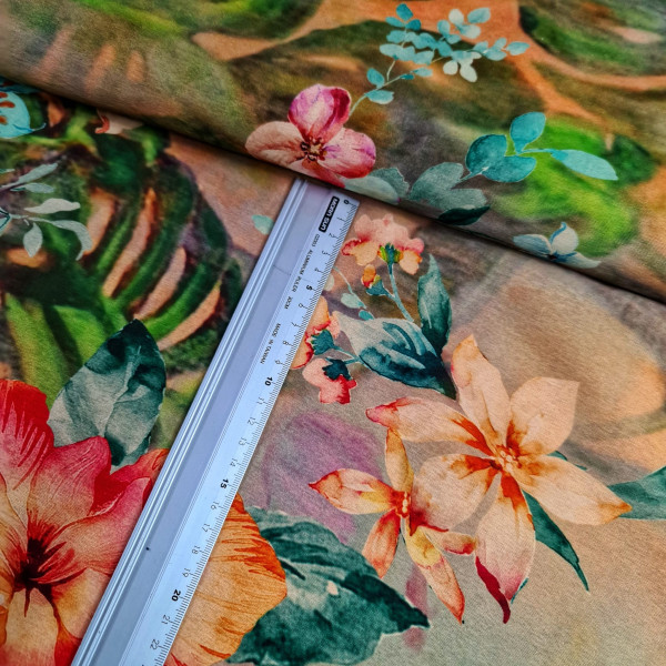 Kunstseide | Bordüre | Blumen | beige