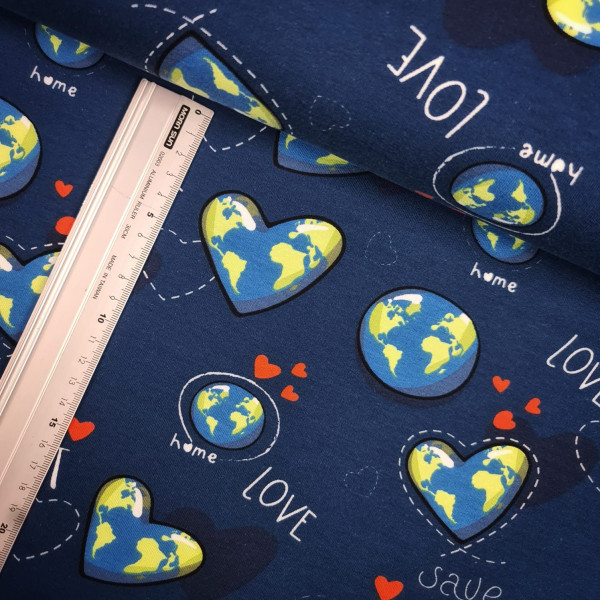 Sommersweat | French Terry | bedruckt | planet love | blau/bunt