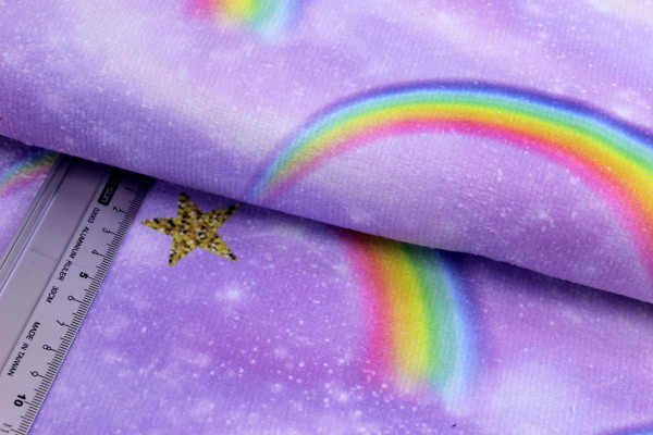 Frottee | bedruckt | rainbow & stars | hell lila