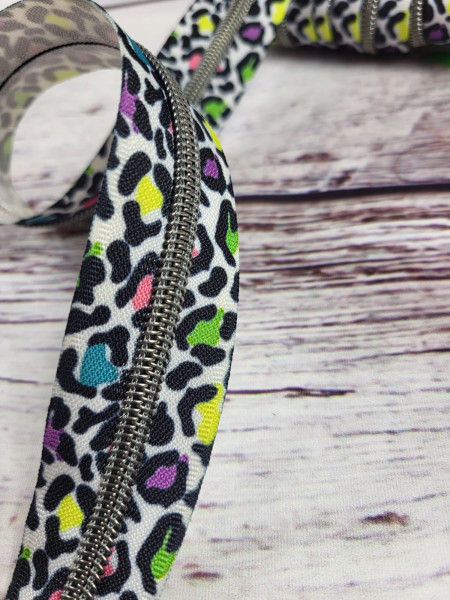 Nylon-Reißverschluss | endlos | Spirale 5mm | leo | bunt/weiß