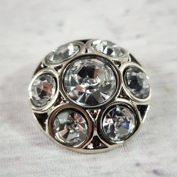 1 Knopf | Kunststoff | Öse | ca. 30mm | silber mit Strass