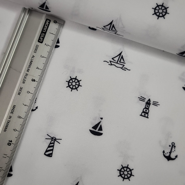 Baumwolle | bedruckt | maritim | schwarz/weiß