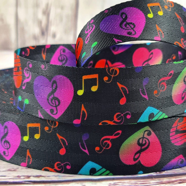 Gurtband | 40mm | beidseitig | love colorful music | schwarz/bunt