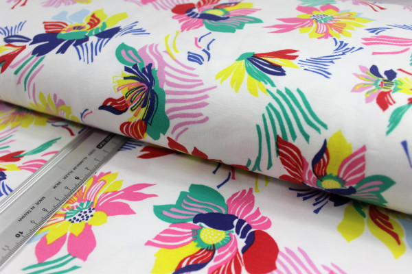 Jersey | bedruckt | bunte Blüten | weiß